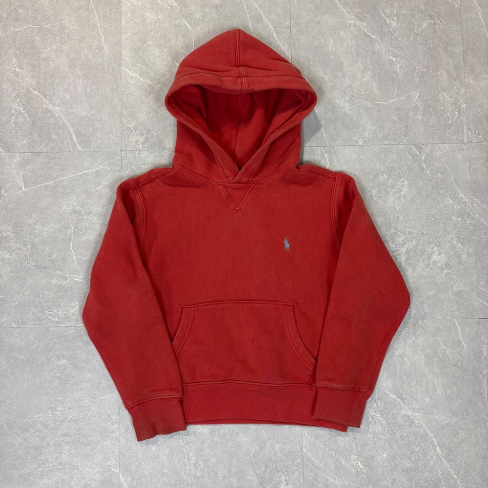 Polo Ralph Lauren Kids Red Fleece Pullover Hoodie Pony Logo Size 7 S